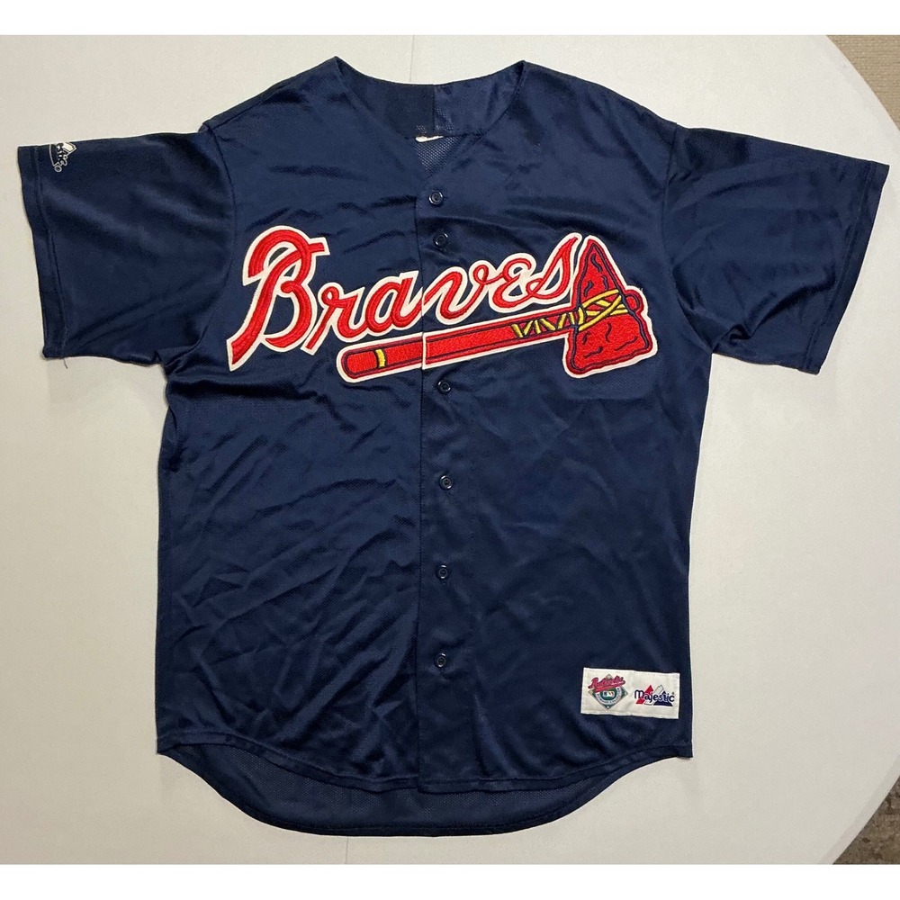 VTG 90s Majestic Atlanta Braves Diamond Collection Baseball Jersey Navy USA L‎